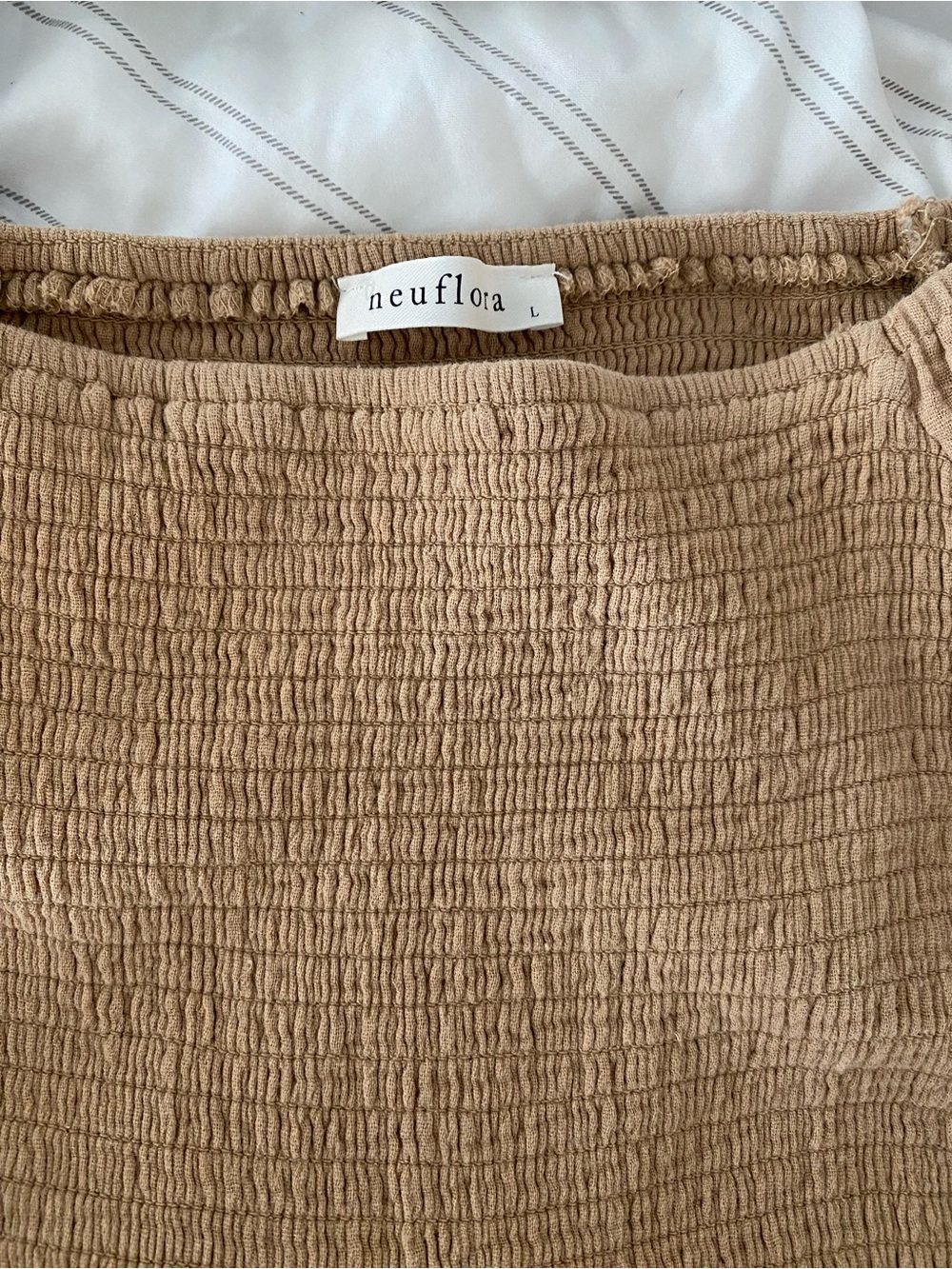 Neuflora - 100% Cotton Gauze Smocked Midi Dress with Square Neck in Tan - Picture 6 of 6